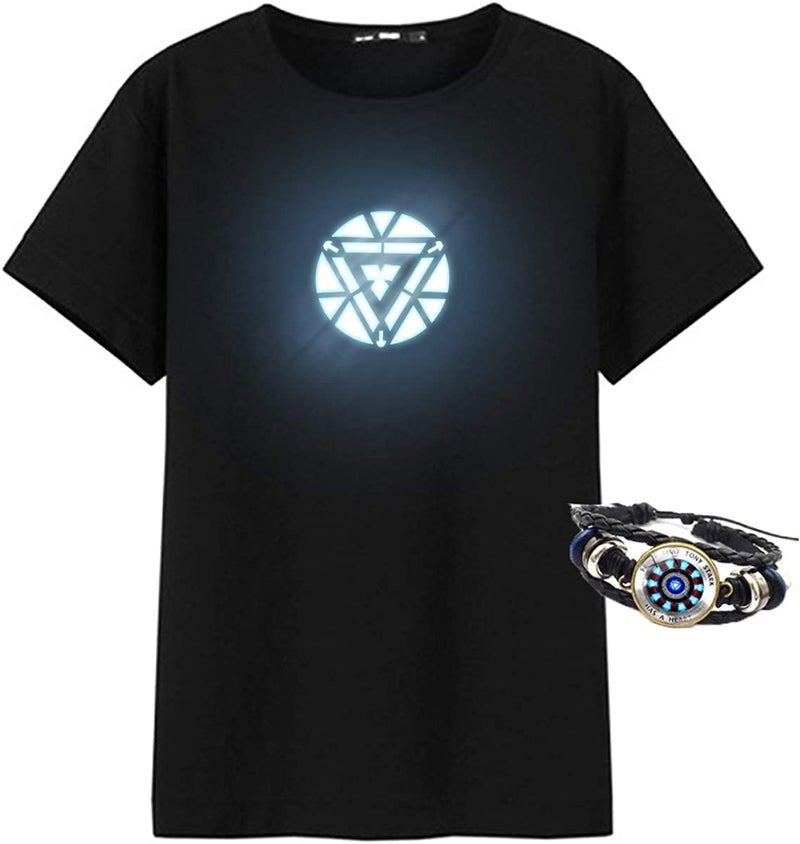 Gerophor Tony Cosplay Adult Novelty Arc Reactor Illuminate T-Shirt Sleeve Costume Clothing for Men Adult Stark Reactor Bracelet (XXL) Black - Image 1